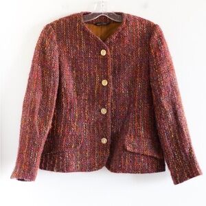 Vintage Aquascutum tweed woven wool blend blazer gold buttons M luxury warm fall